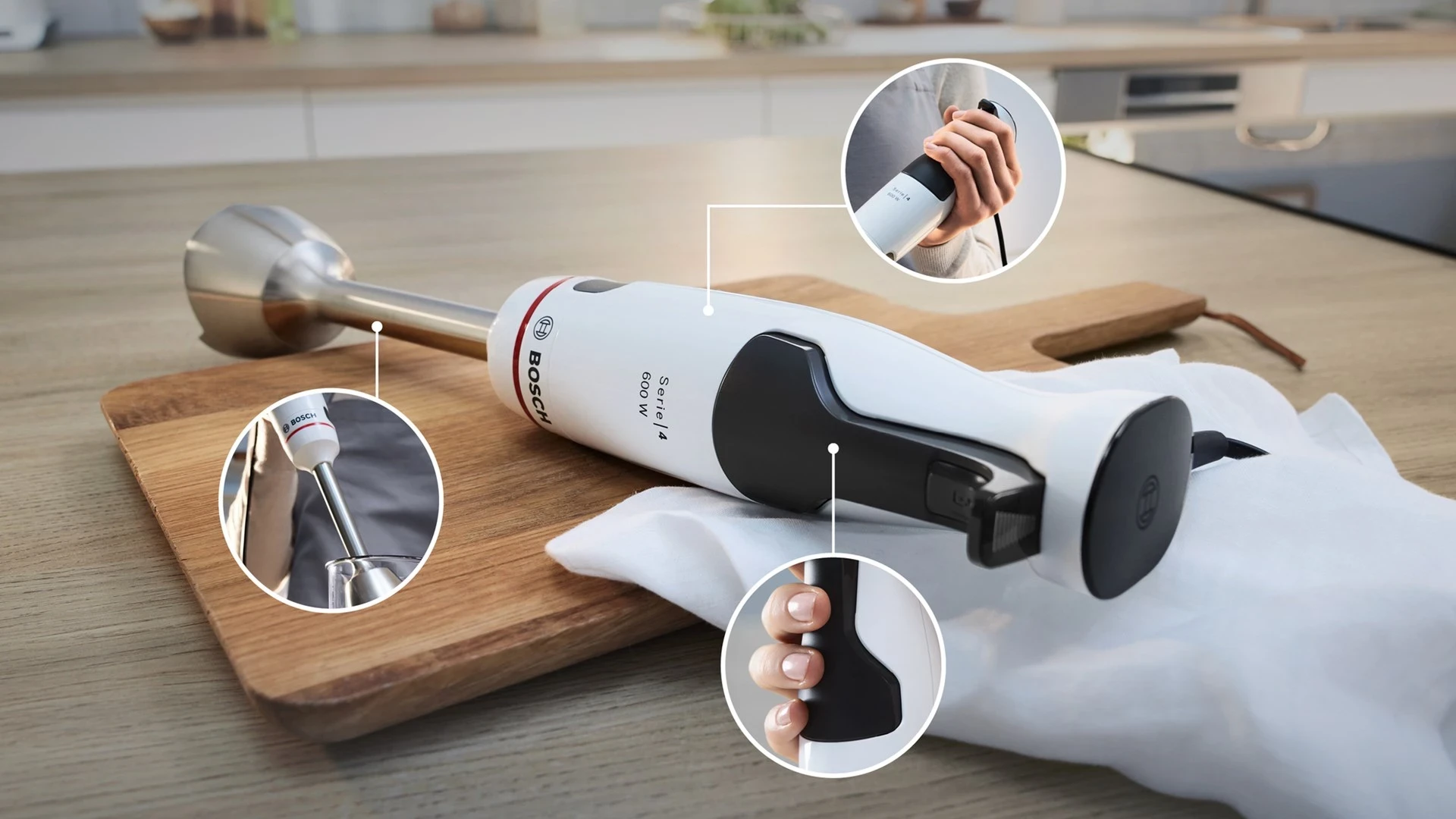 Ročni mešalnik 0,6 L, 600 W, črno-beli Bosch Serie 4 MSM4W210