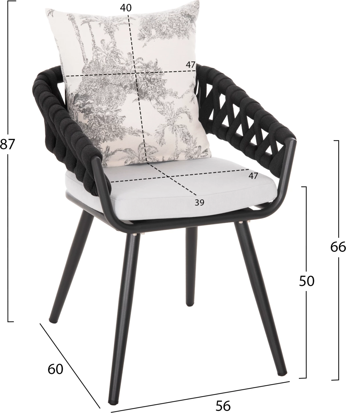Aluminijasti naslanjač CAMDEN FH6141.01 z blazino na hrbtu v ecru barvi z vzorcem - antracit 56x60x72-87Hcm