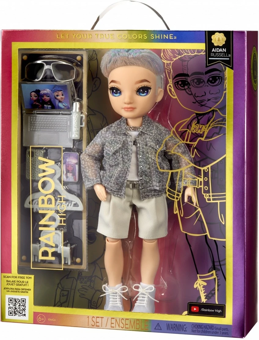 Modna lutka Rainbow High Aidan Russell, MGA, z dodatki