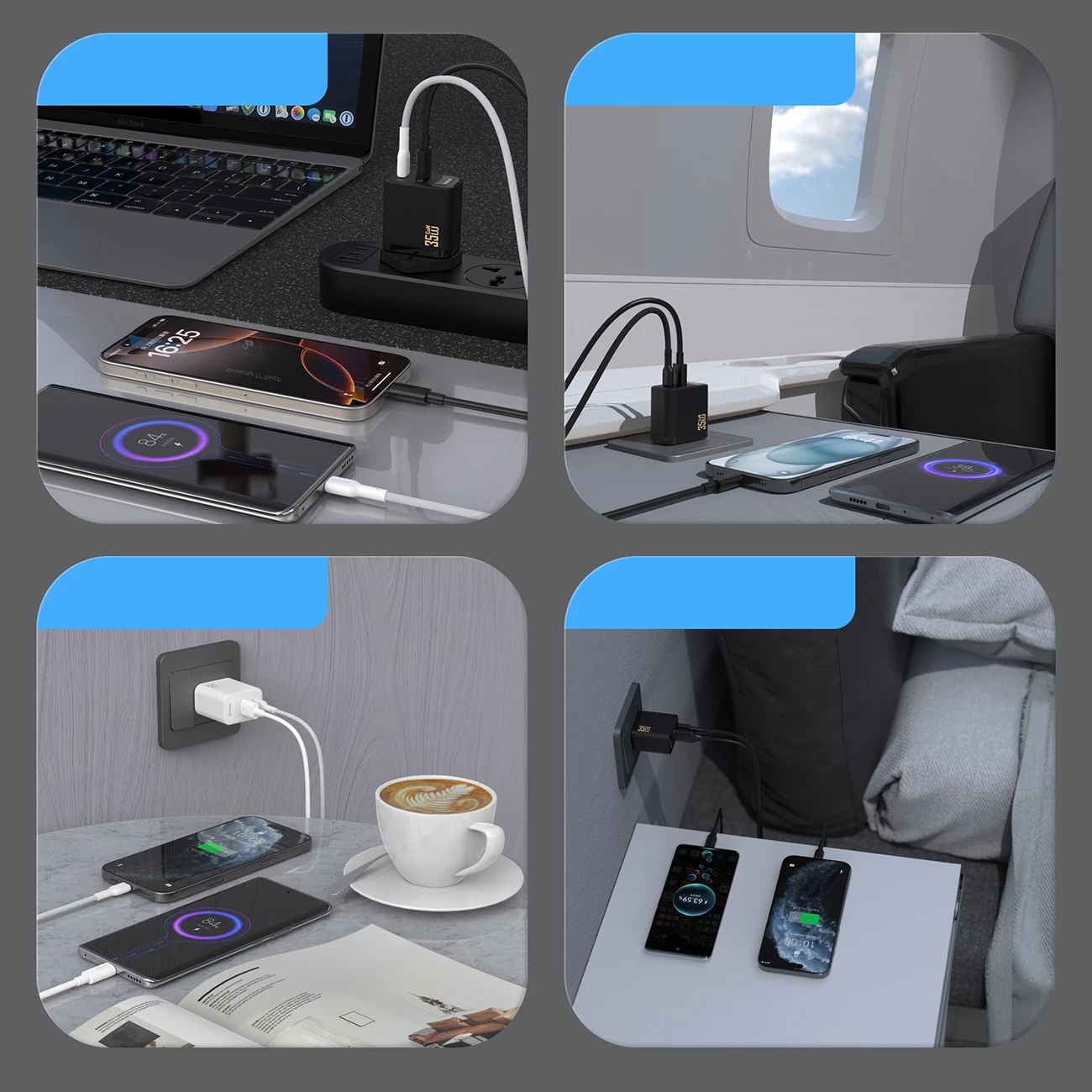 Stenski polnilec GaN, Dudao A27 Max, 35 W, 2 vhoda (USB-C + USB-A), PD, EU vtič, brez kabla, črn