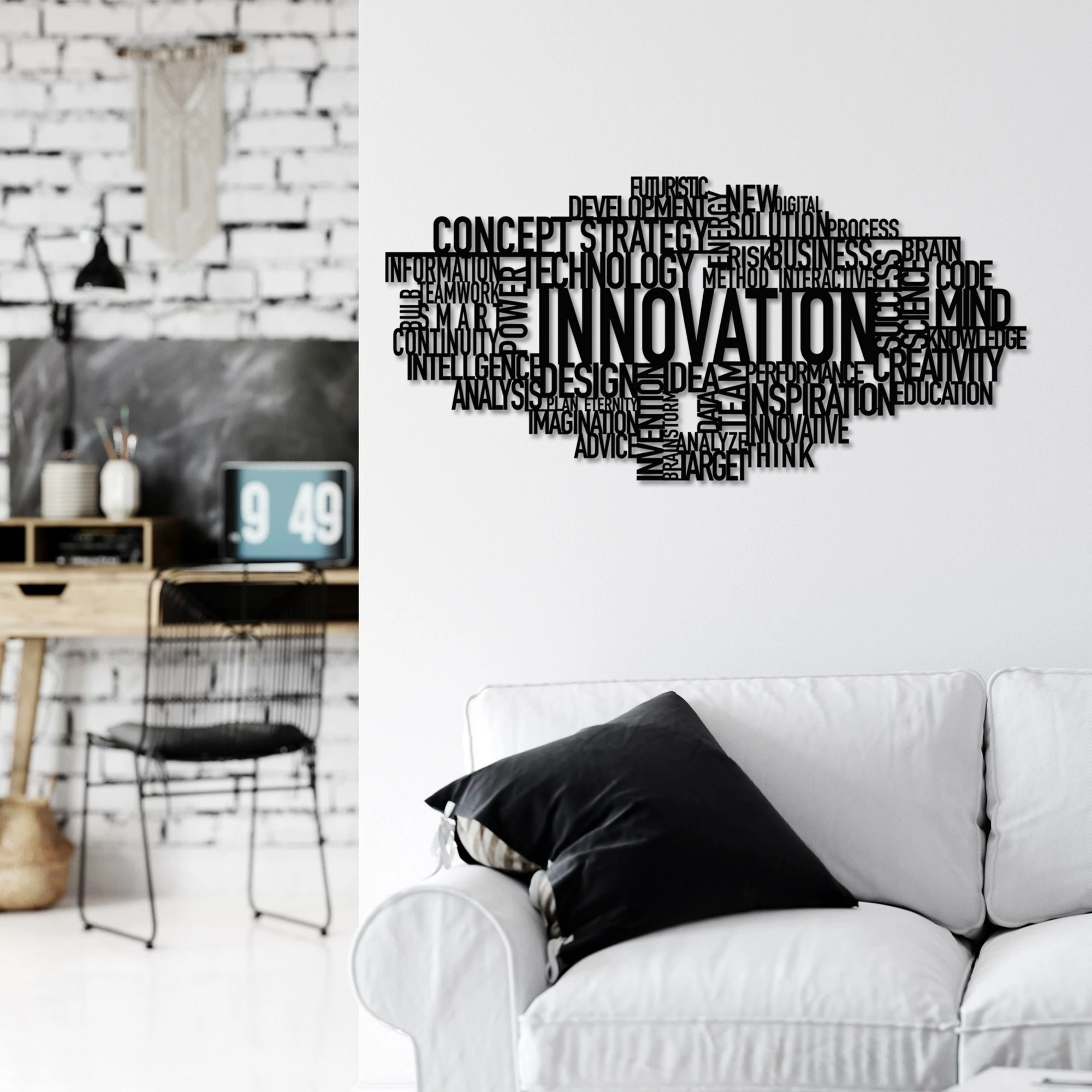 Kovinski stenski dekor Wallity Innovation, črn, 86 x 41 cm