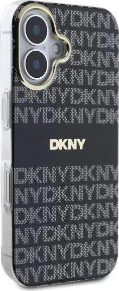 Ovitek z vzorcem DKNY Repeat Texture in črto za iPhone 16, črn