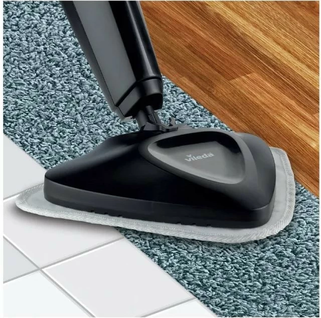 Parni mop za tla, z 2 mikrofibrskima prevlekama in dodatkom za preproge Vileda Steam Plus, črn