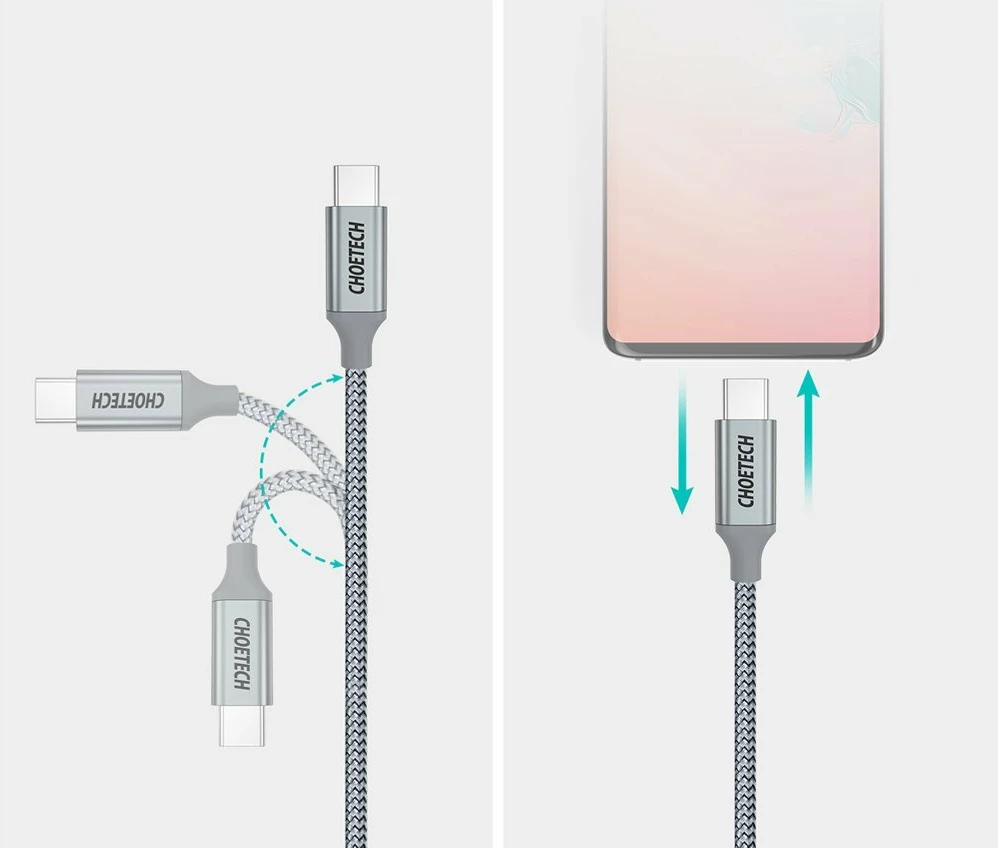 Kabel USB-C v USB-C Choetech XCC-1002-GY, 1,8 m, 100 W, siv