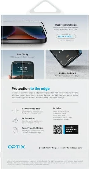 Zaščitno steklo UNIQ Optix Vivid z aplikatorjem za iPhone 16 Pro