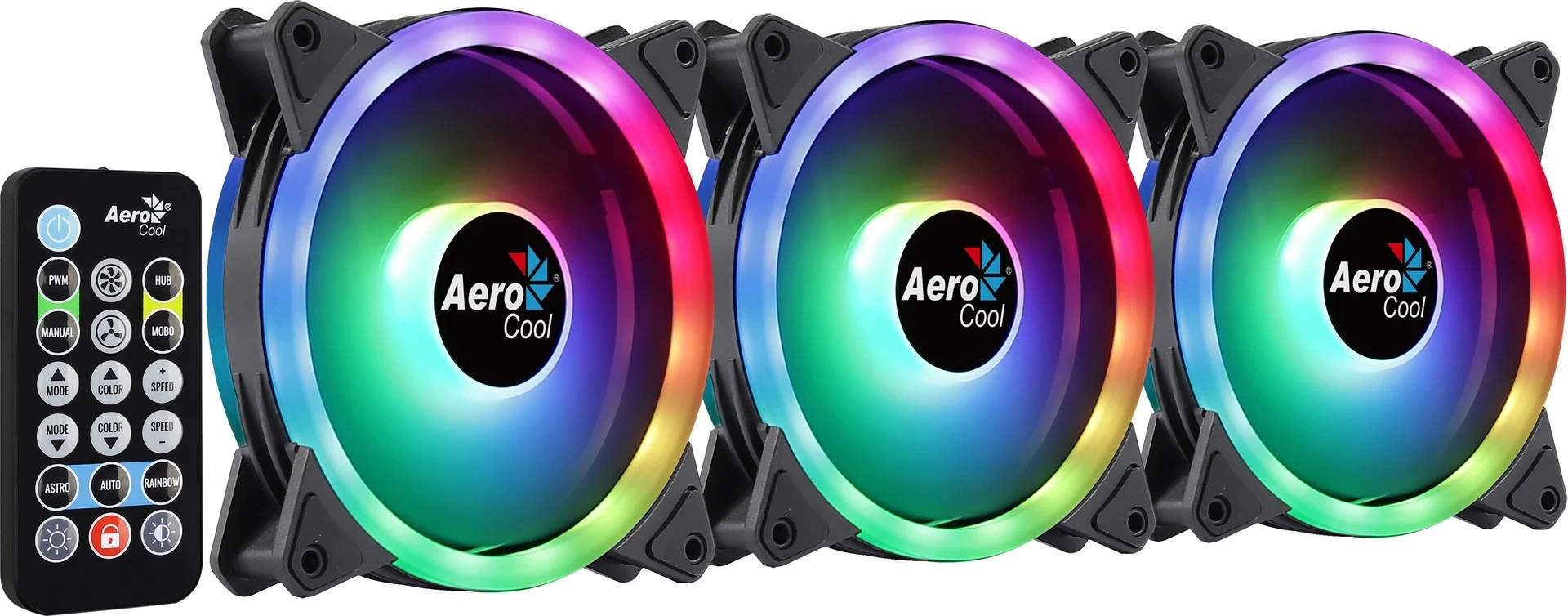 Set 3 ventilatorjev 120 mm ARGB LED z dvojno obročno osvetlitvijo, Aerocool DUO12PRO Kit
