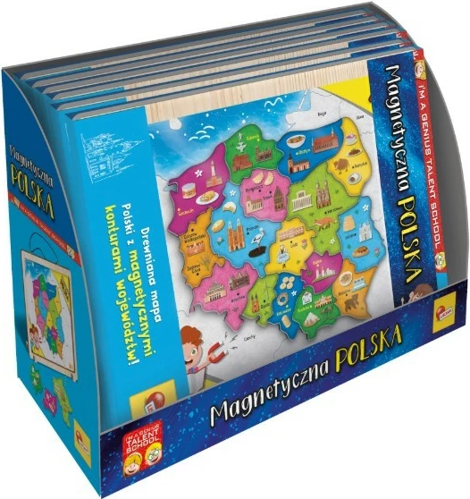 Izobraževalni magnetni zemljevid Poljske, Lisciani I'M A Genius 304-PL105496, lesen, z magnetnimi kosi, 7+