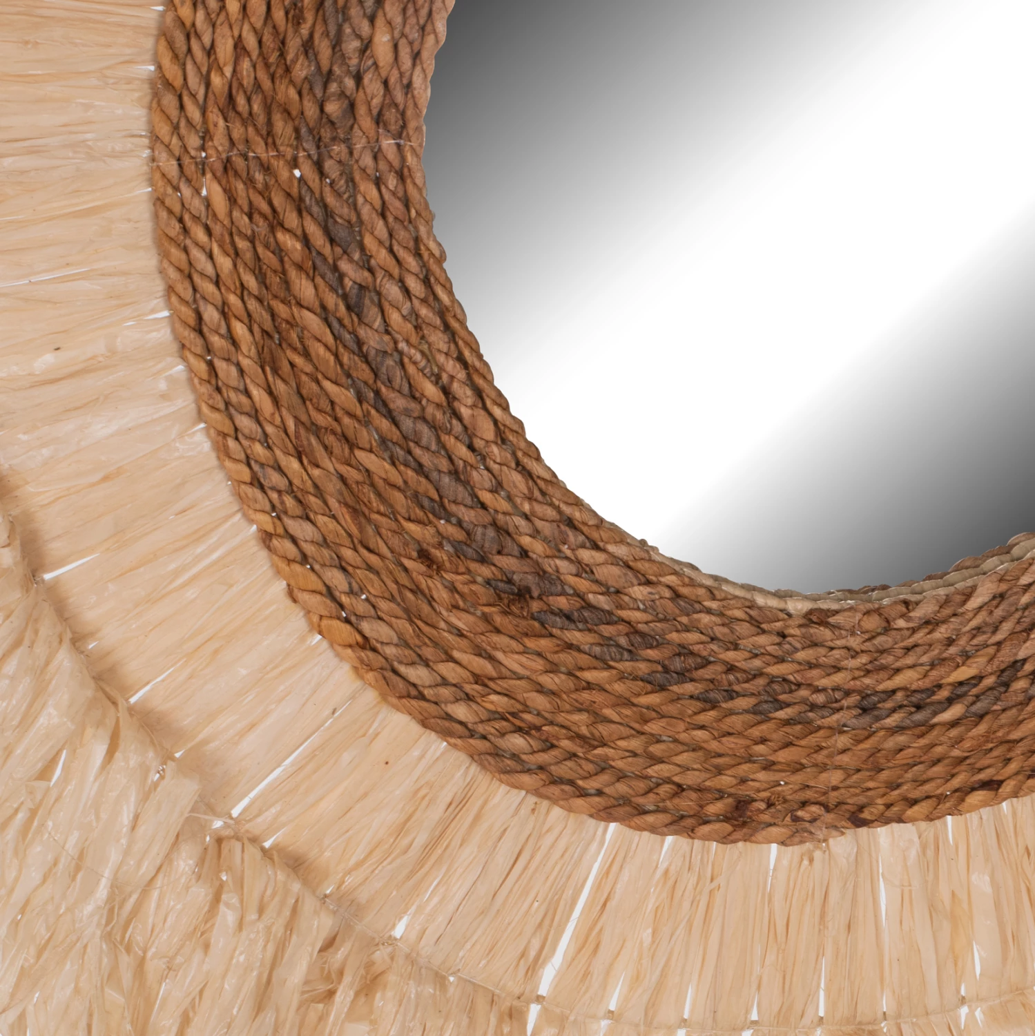 Stensko okroglo ogledalo s sisal okvirjem v naravni barvi 110x4x110H cm FH7744