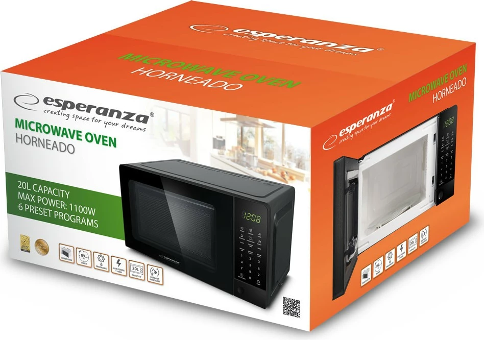 Mikrovalovna pečica Horneado Esperanza, 20 L, 700 W, črna
