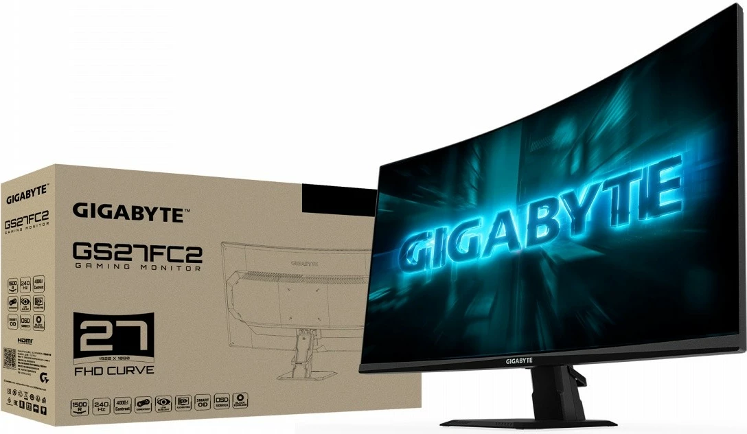 Gaming zaslon 27" FHD 240Hz 1 ms VA 1500R ukrivljen, Gigabyte GS27FC2, DP/HDMI, črn