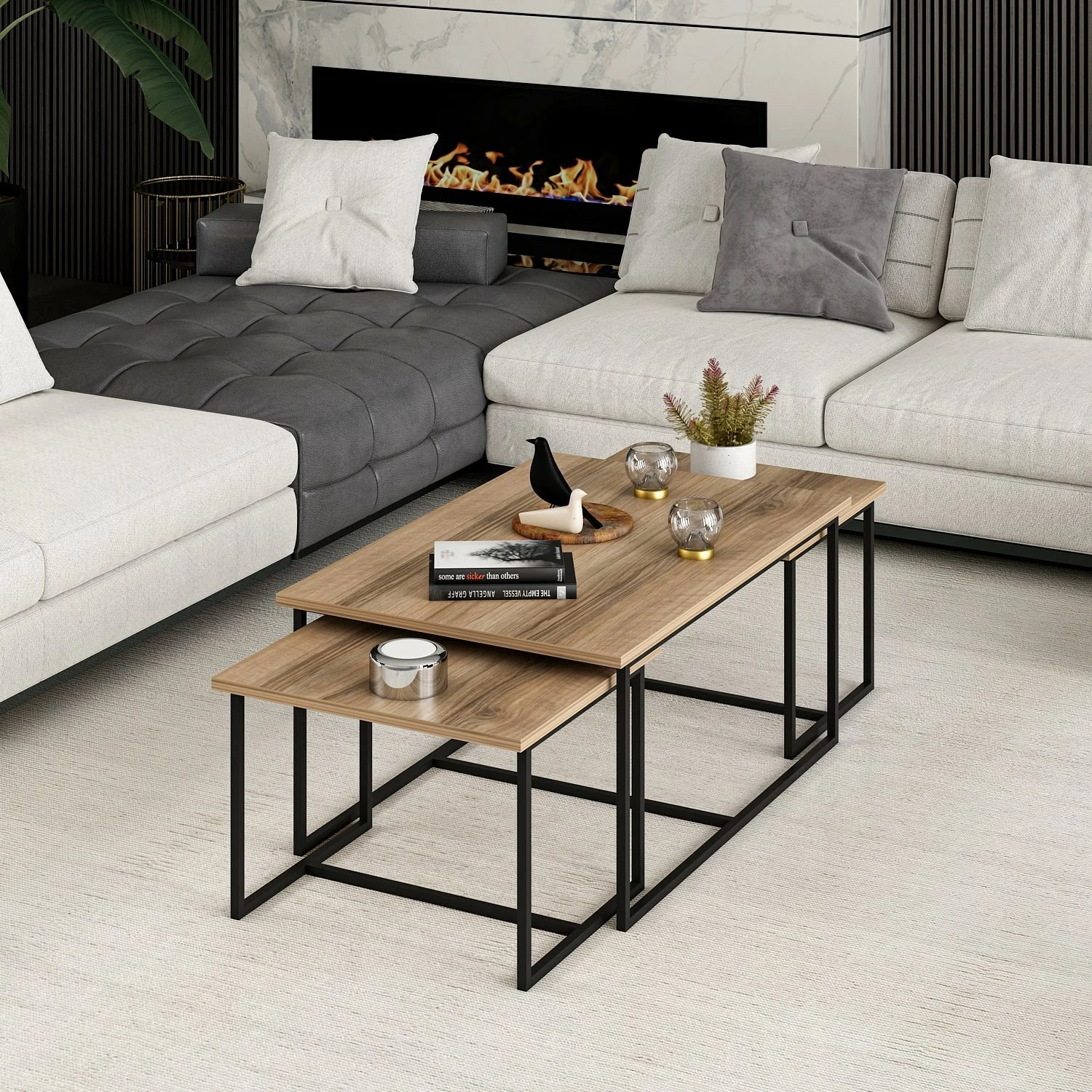 Set prekrivajočih miz Levada, Hanah Home, rjave barve, 3 kosi