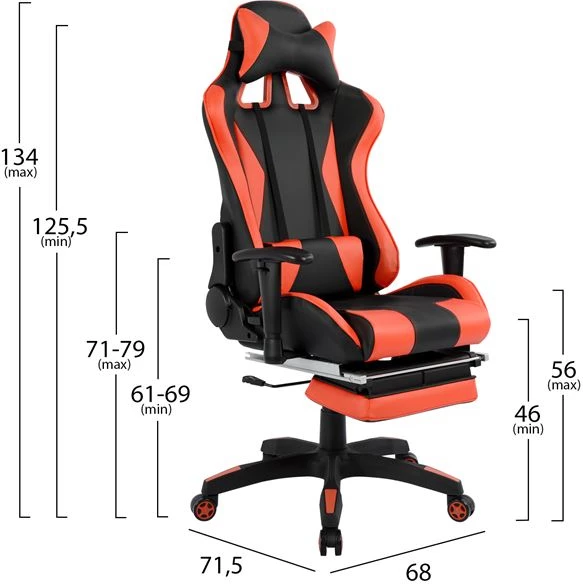 Pisarniški igralni stol FH1063.01 Speed v črno-rdeči barvi s stopalko 68 x 71,5 x 134 cm