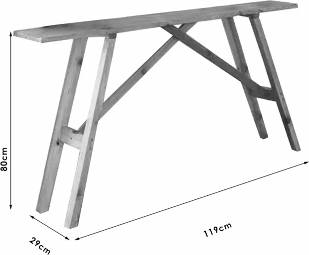 Konzola iz trdne borovine, orehova, 119x29x80 cm, Roosevelt