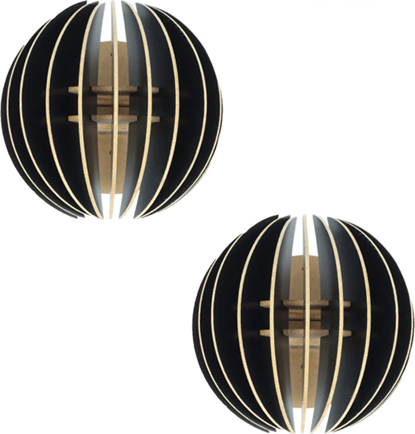 Komplet stenskih svetilk 2 kos lesene iz MDF črne FH7381.03 19,5x16,5x19,5 cm