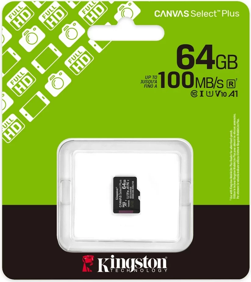 Kartica za pomnilnik Kingston Canvas Select Plus Gen3, 64GB, microSDXC, črna