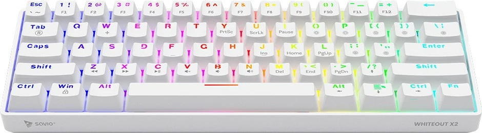 Mehanska tipkovnica, 61 tipk, OUTEMU Blue, RGB, bela — Savio Whiteout X2