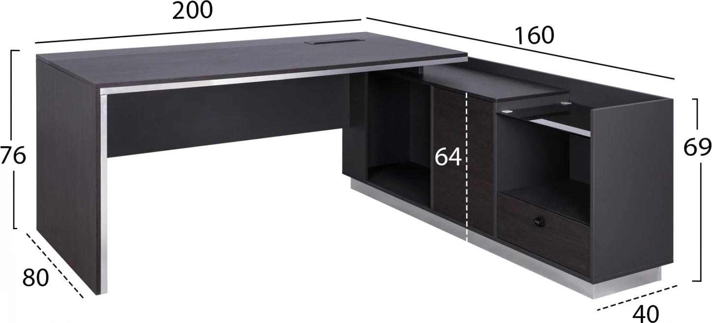 Profesionalni pisarniški desni kot iz palisandra FH2112R 200x160x76cm