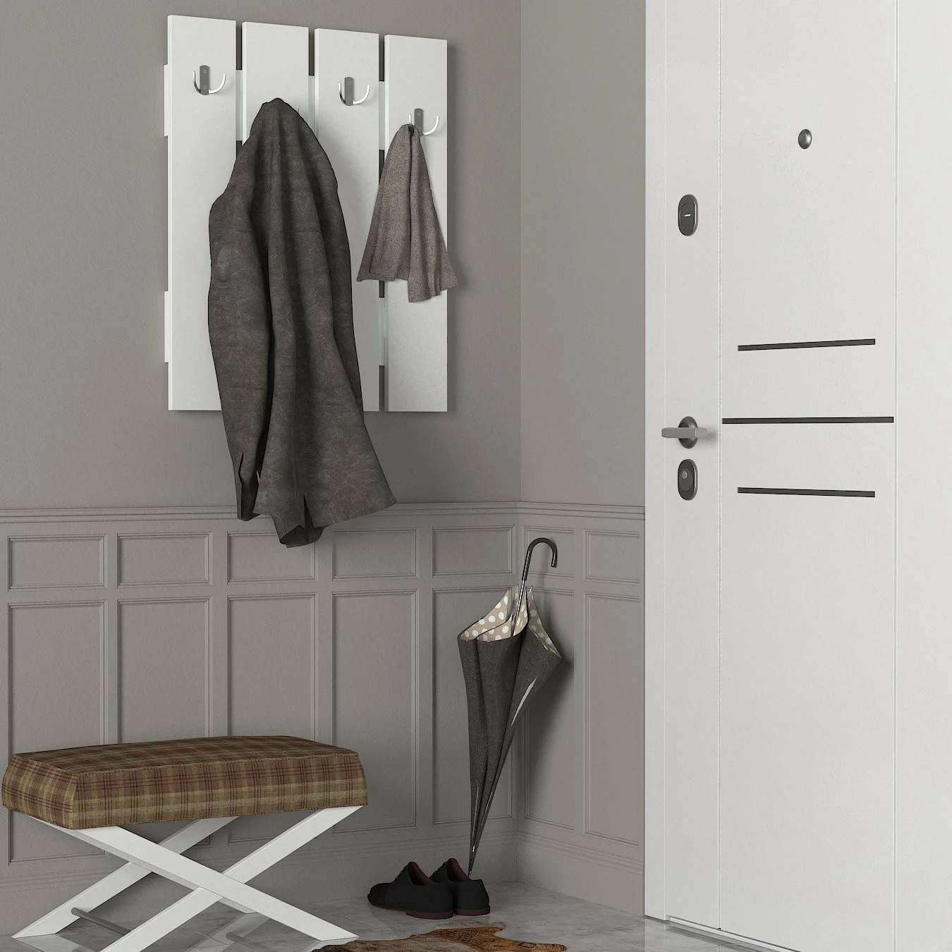 Stojalo za predsobo, skandinavski stil, belo, Hanah Home Anita