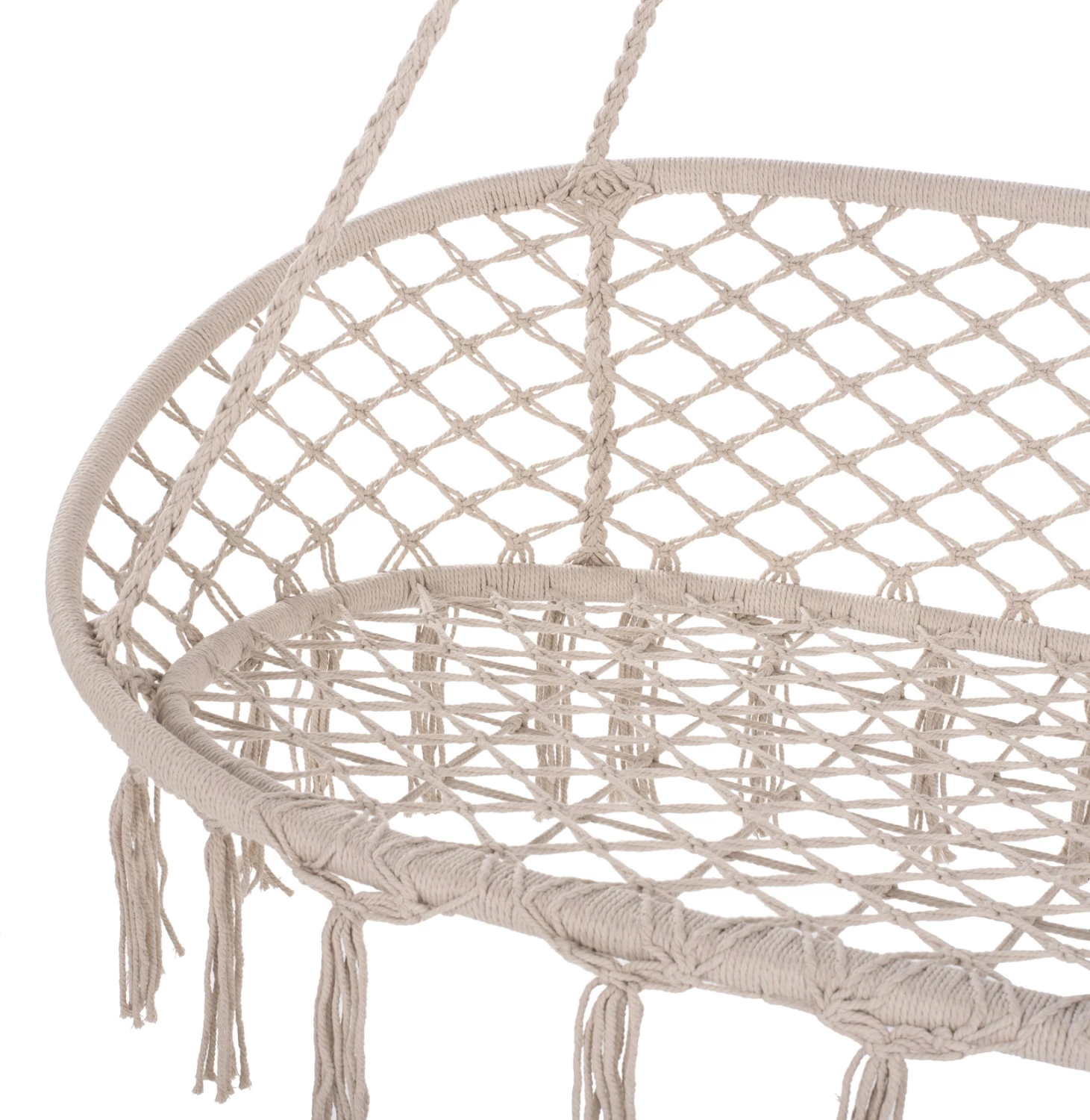 Viseče gnezdo FH5769 za 2 osebi iz makrame vrvi v bež barvi 130x67x120-140H cm.