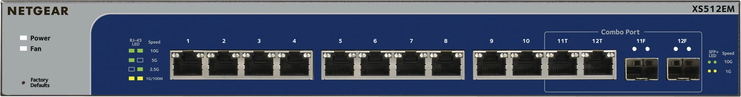 Preklopnik NETGEAR XS512EM, 12 vrat 10G, upravljan, Rack 1U, modro/siv