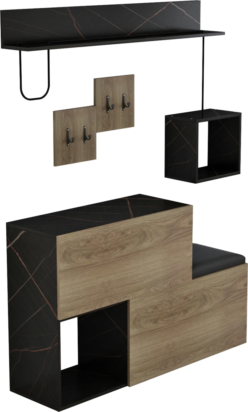 Pohištveni set za predsobo CERB FH8957.12 melamin v naravno-črnem marmorju 120x20x72H cm