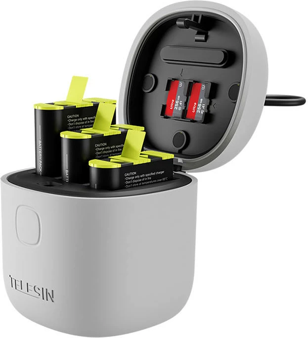 Polnilna škatla Telesin Allin za GoPro Hero 9/10, 3 baterije, IP54, siva, komplet