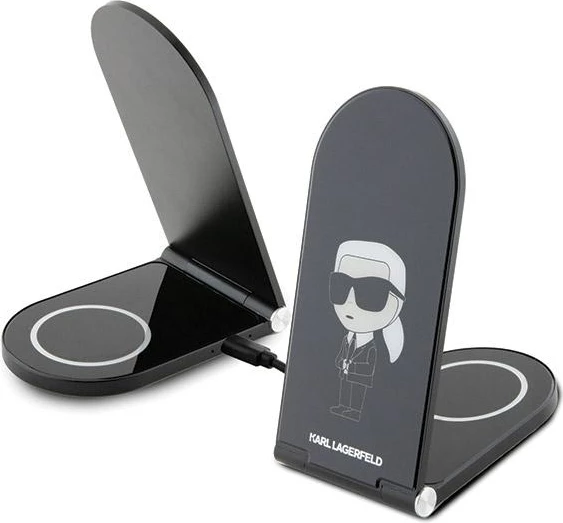 Induktivni polnilec ikonični Karl Lagerfeld MagSafe 2-v-1, 15W, črn, zložljiv