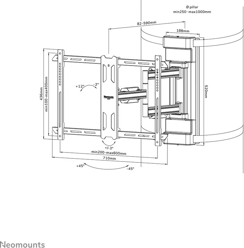 Nosilec za stolp TV Newstar WL40S-910BL16, popoln gibljiv, 40–70", VESA 200x100–600x400, črn