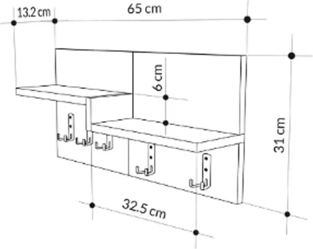 Vhodna obešalna polica NYDA FH18079.02 melamin v oreh-črni 65x13.2x31Hcm