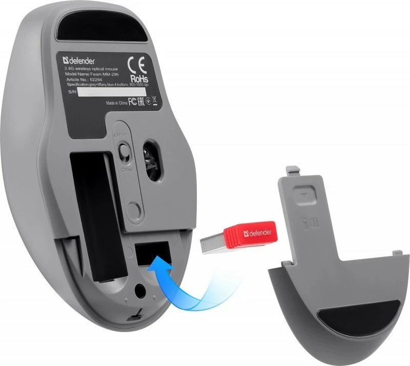 Brezžični miš, Defender Feam MM-296 RF, 1600 DPI, mint