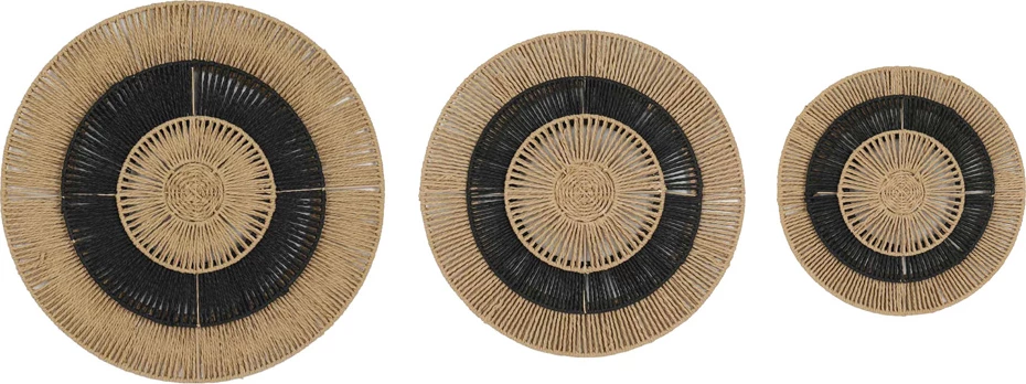 Dekorativni stenski set NUBIA, 3 kosi, kovina in papir, 60x60x5 cm, črna in naravna