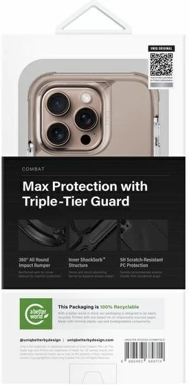 Ovitek za telefon UNIQ Combat MagClick Charging za iPhone 16 Pro 6.3", MagSafe, okrepljeni koti, protoudaren, gold/taupe gold