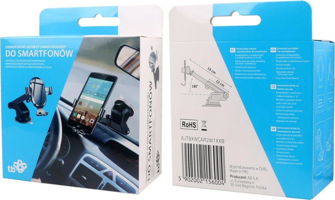 Nosilec za telefon za avto, 2-v-1 za steklo ali rešetko, TB AJTBXWCAR2W1XXB, črn