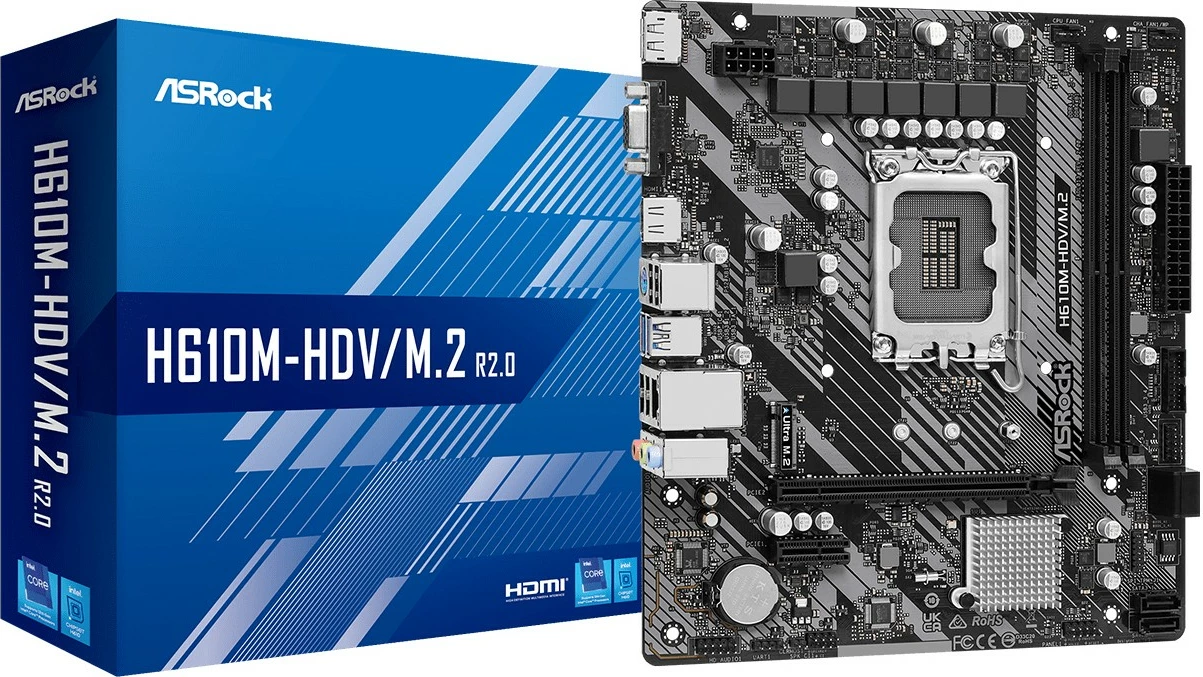 Matična plošča ASRock H610M-HDV/M.2 R2.0, Intel, LGA 1700, DDR4-SDRAM, 64 GB
