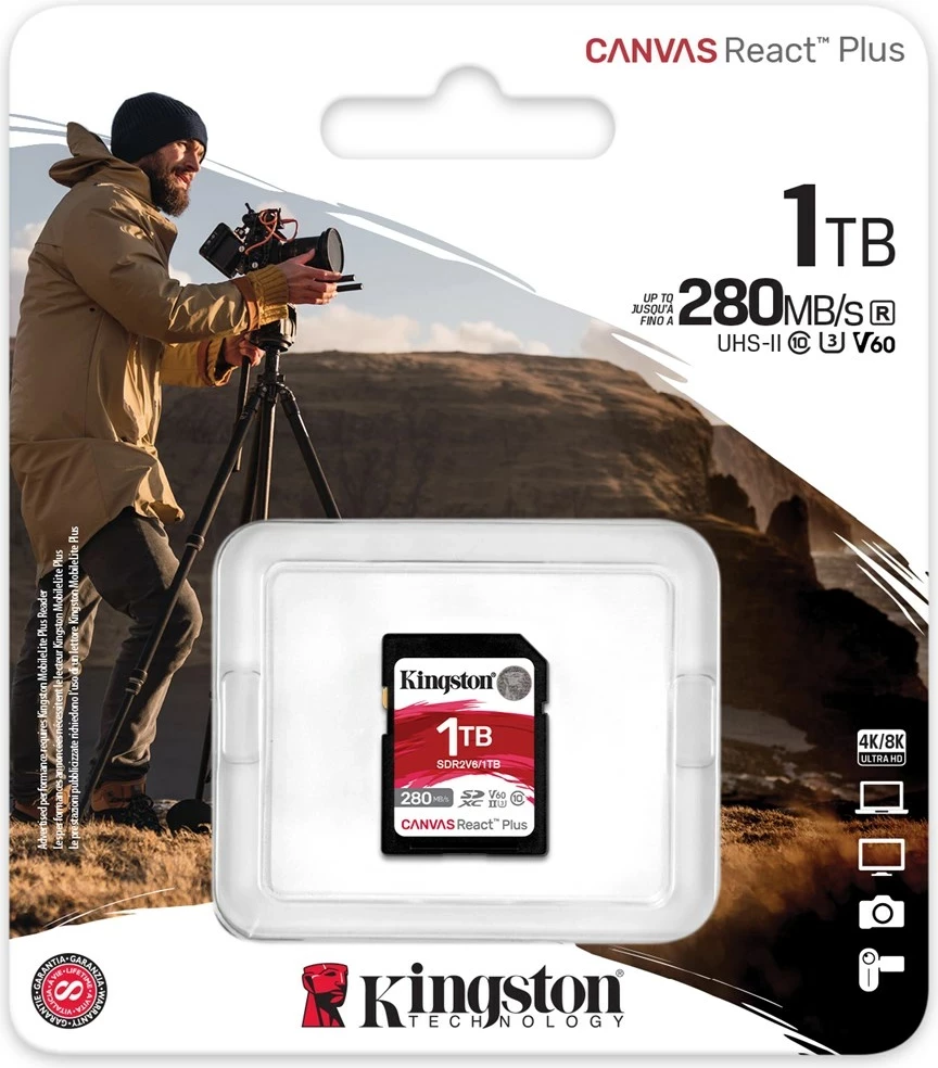 Kartica pomnilnika 1TB, SDXC UHS-II Kingston Canvas React Plus, črna