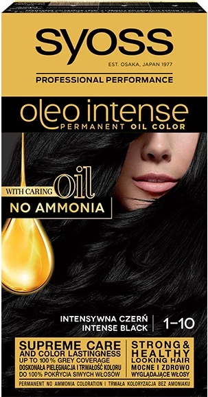 Stalna barva za lase Syoss Oleo Intense 1-10 Intense Black, za ženske, 1 kos