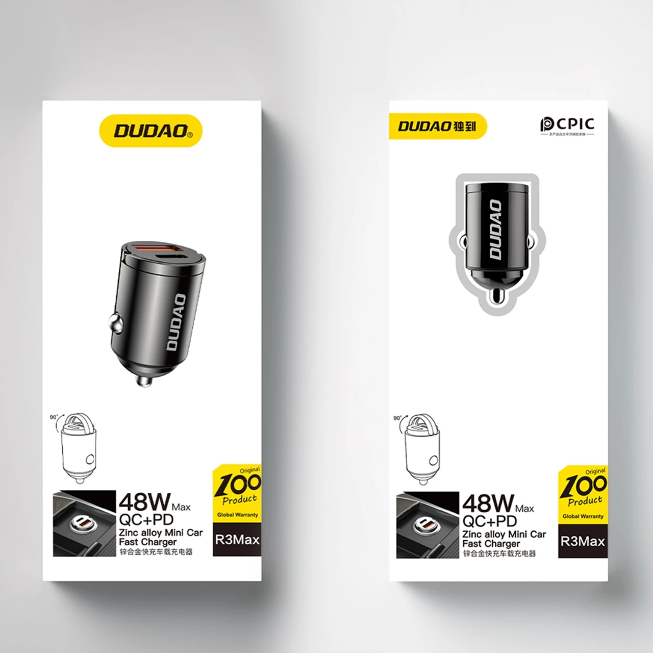 Mini avtopolnilec Dudao R3MAX, 48 W, USB-C/USB-A, črn