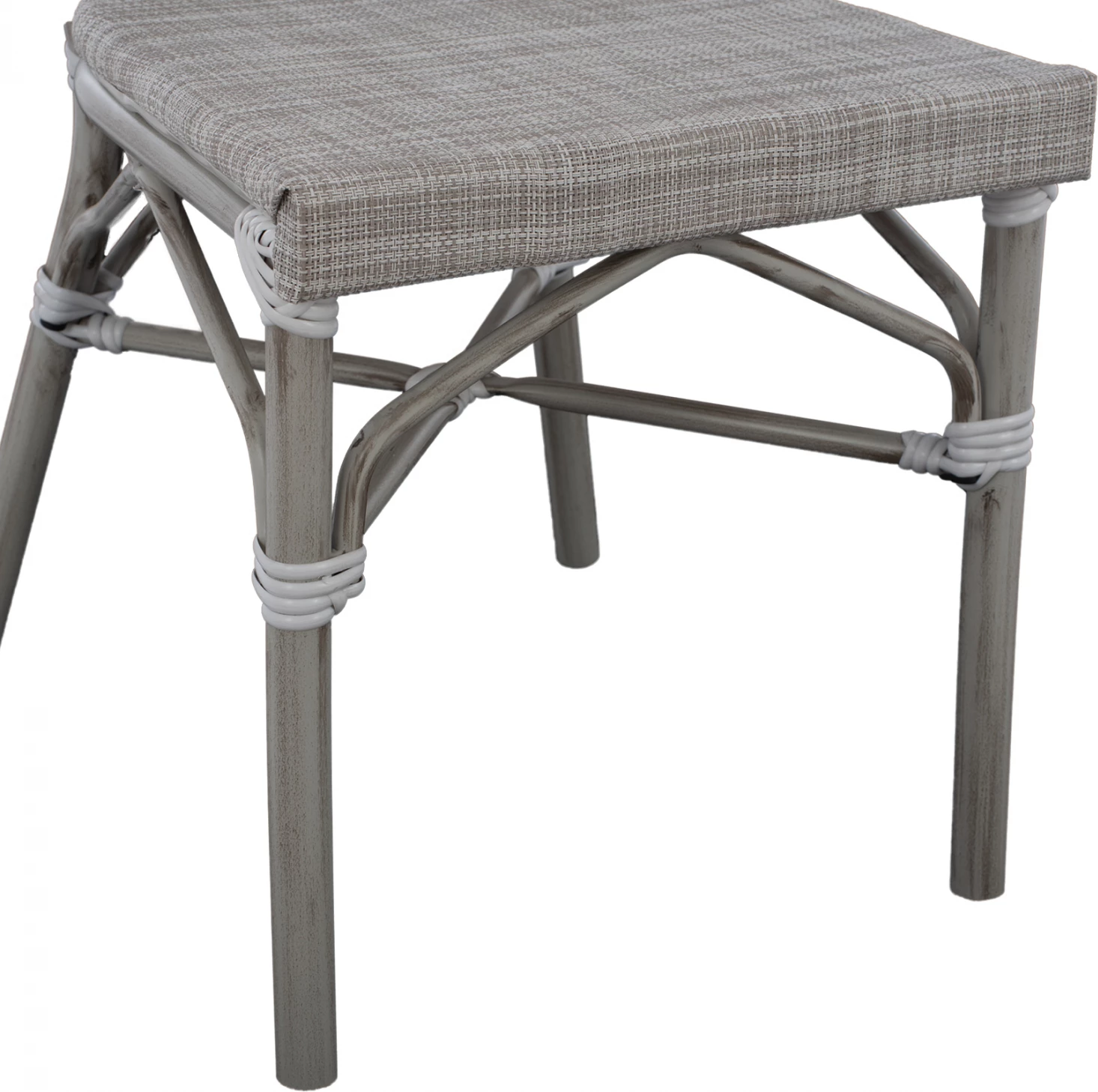 Aluminijasti stol videza bambusa patina siva s tekstilom 45x57x88 cm