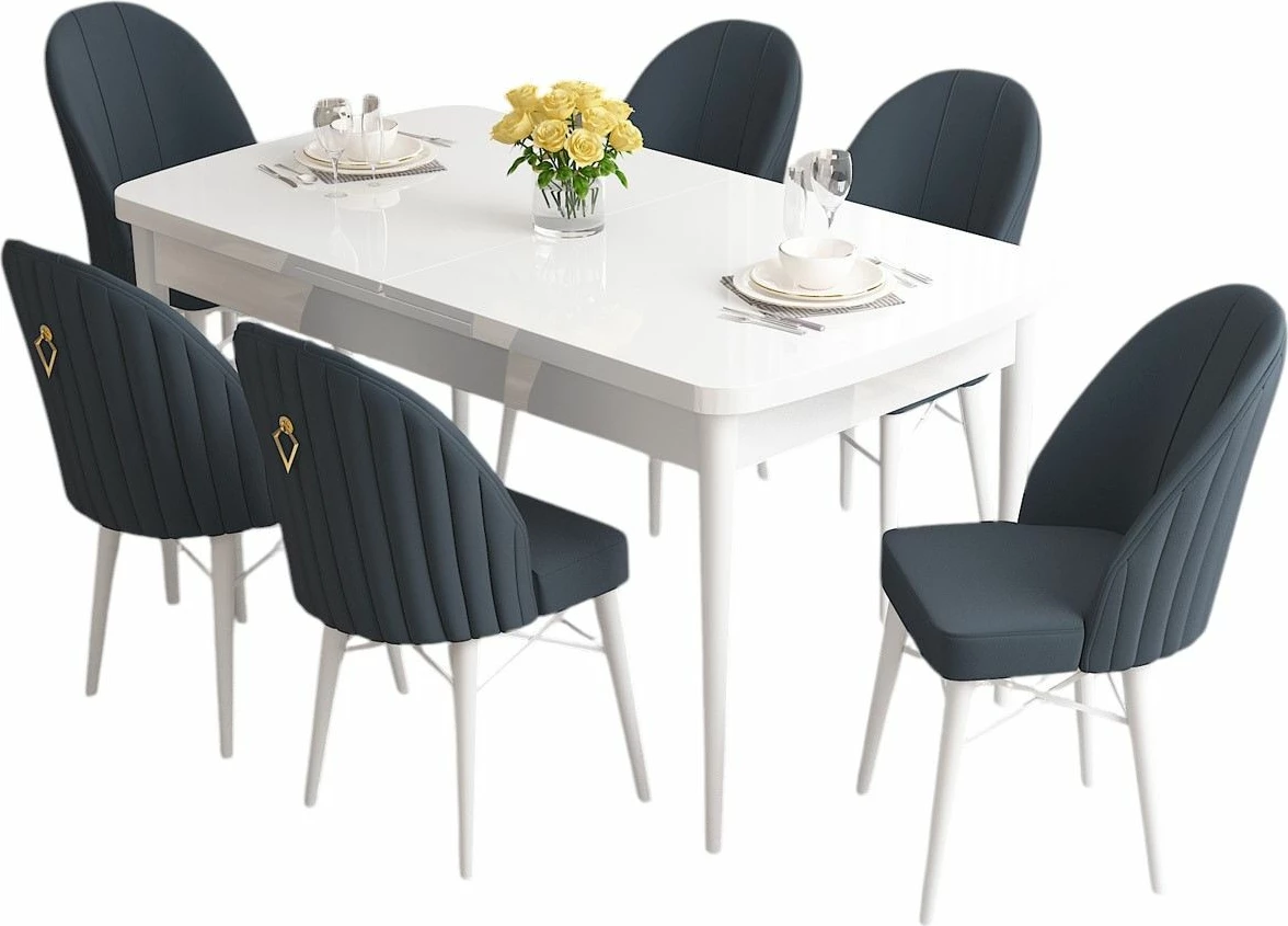 Raztegljiv jedilni set, 7-delni, Skye Decor, bel-antracit