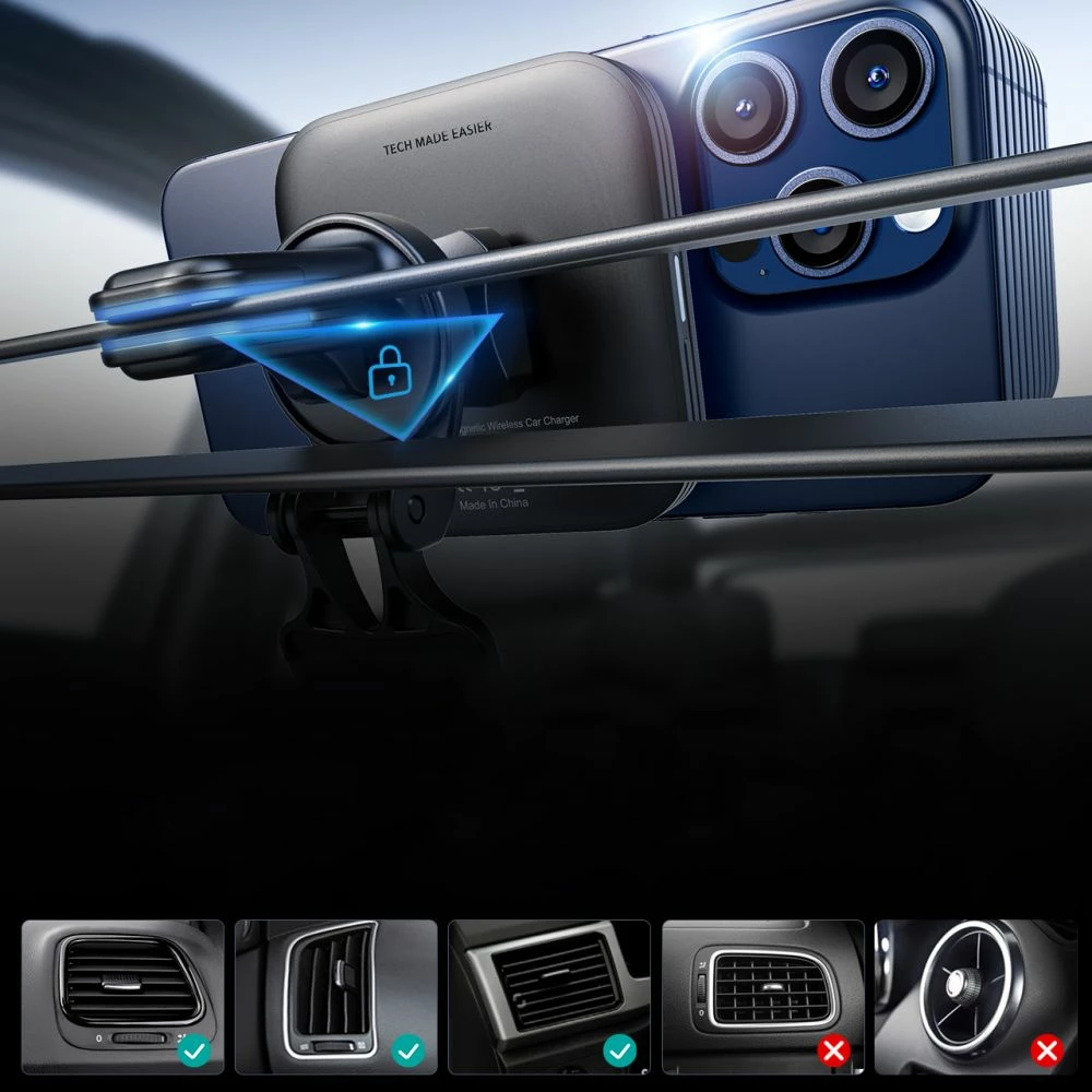 Avtomobilsko držalo z brezžičnim polnjenjem 15W MagSafe, ESR Halolock QI2, črno