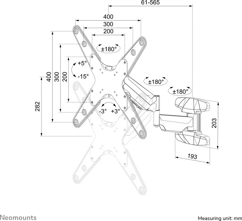 Stenski nosilec za zaslone 32"–55", Neomounts WL70-550BL14, črn