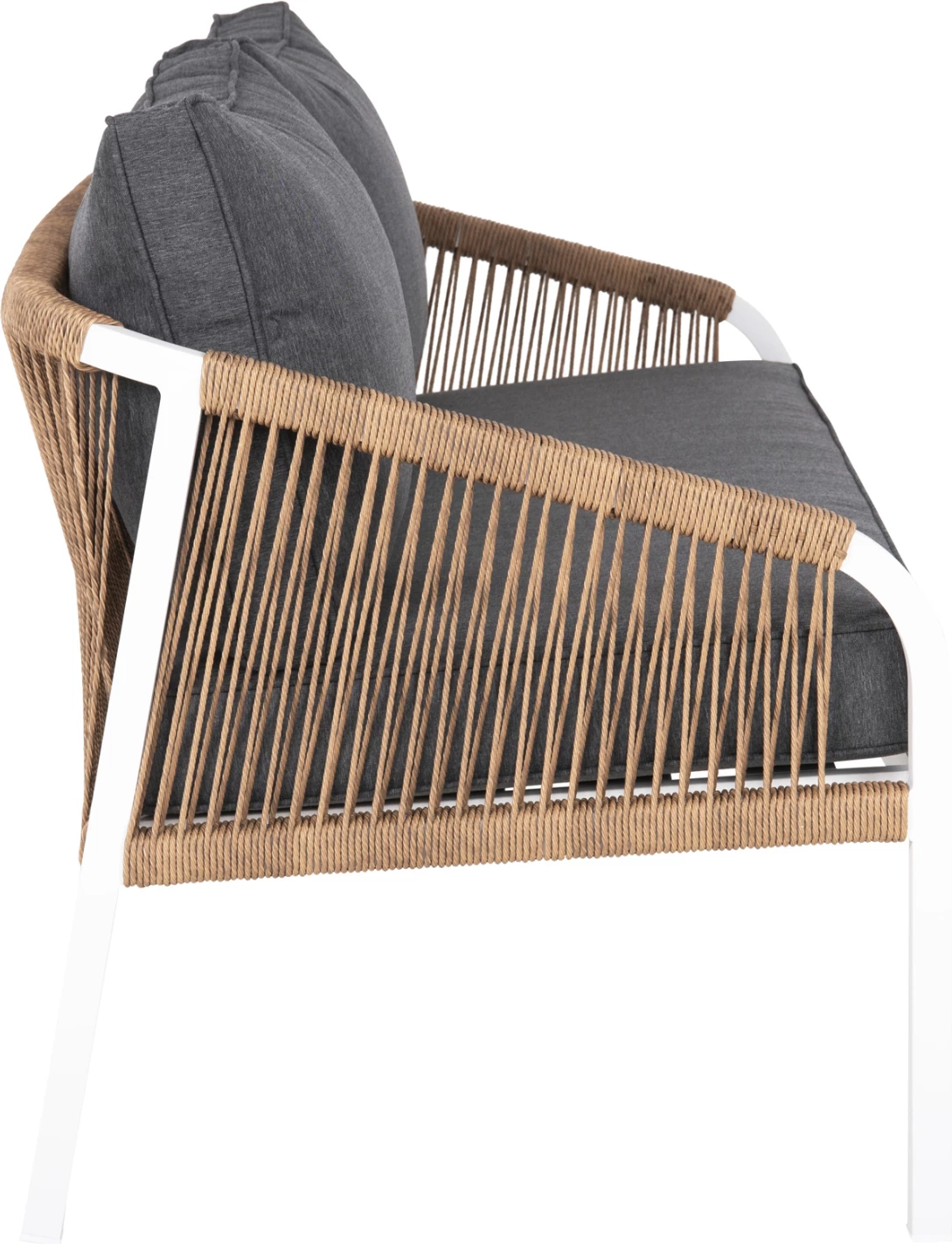 Zunanja dvosedna sedežna garnitura MAERLY FH6055.01 aluminij v beli-temno bež sintetični vrvi-antracit blazine