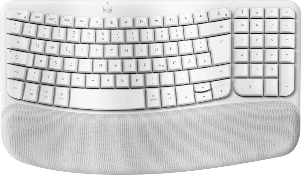 Ergonomska brezžična polno velika tipkovnica za Mac Logitech Wave Keys, Bluetooth, membranska, QWERTZ, bela