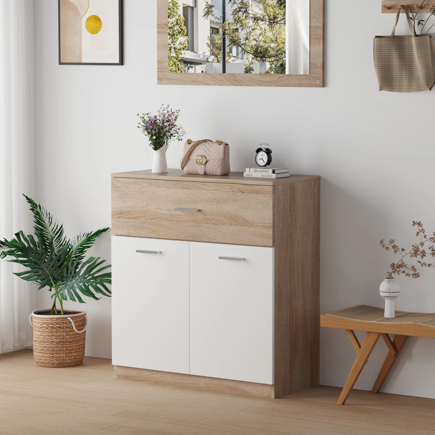 Omara za čevlje z predalom DIONNE FH4362 melamin v sonoma-beli 80x35x84H cm