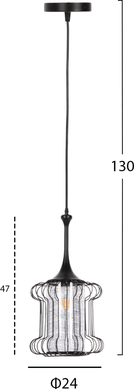 Stropna viseča svetilka FH4087 črna kovina-bela tkanina Φ24x130Hcm