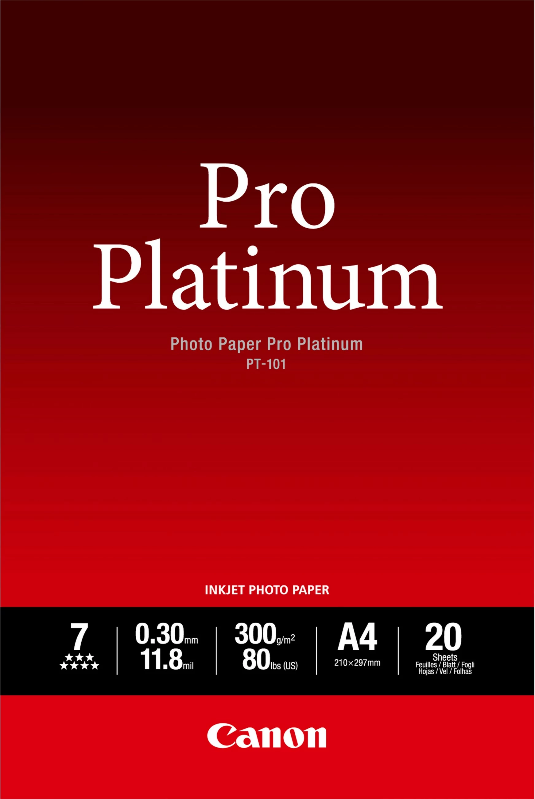 Fotografski papir Canon Pro Platinum PT-101 A4, visok sijaj, 20 listov