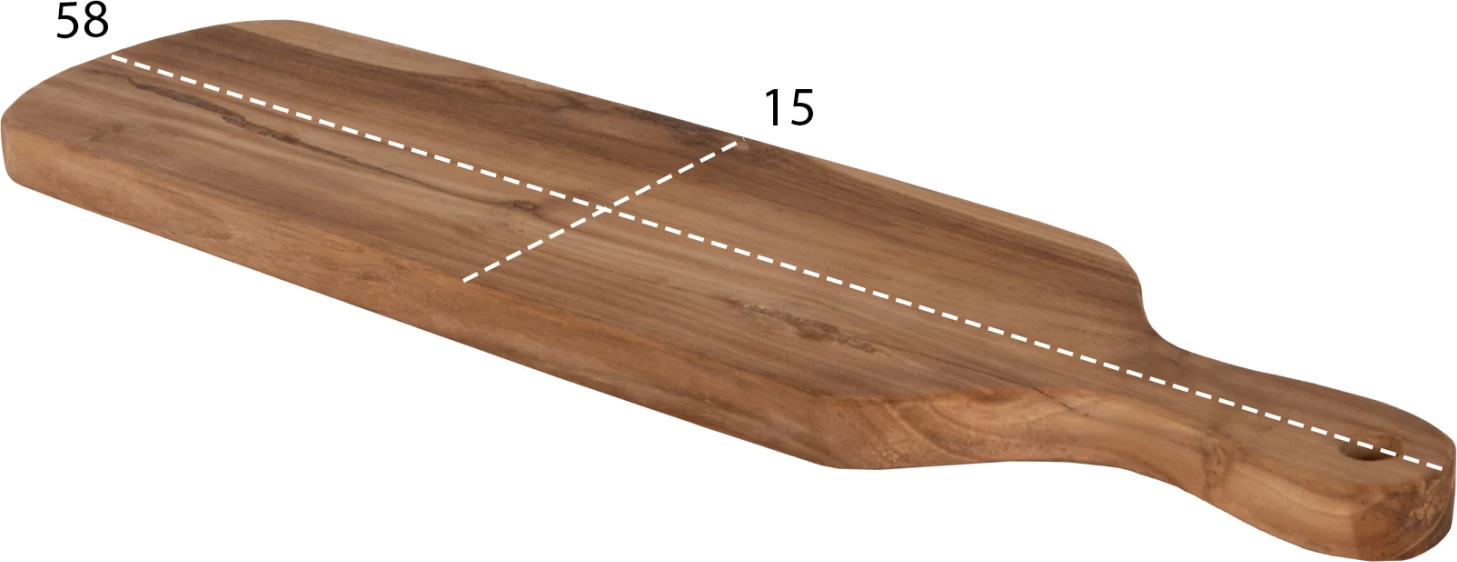 Deska za rezanje za kuhinjo FH4285 iz tikovine v naravni barvi z ročajem in luknjo za obešanje 15x58x2H cm