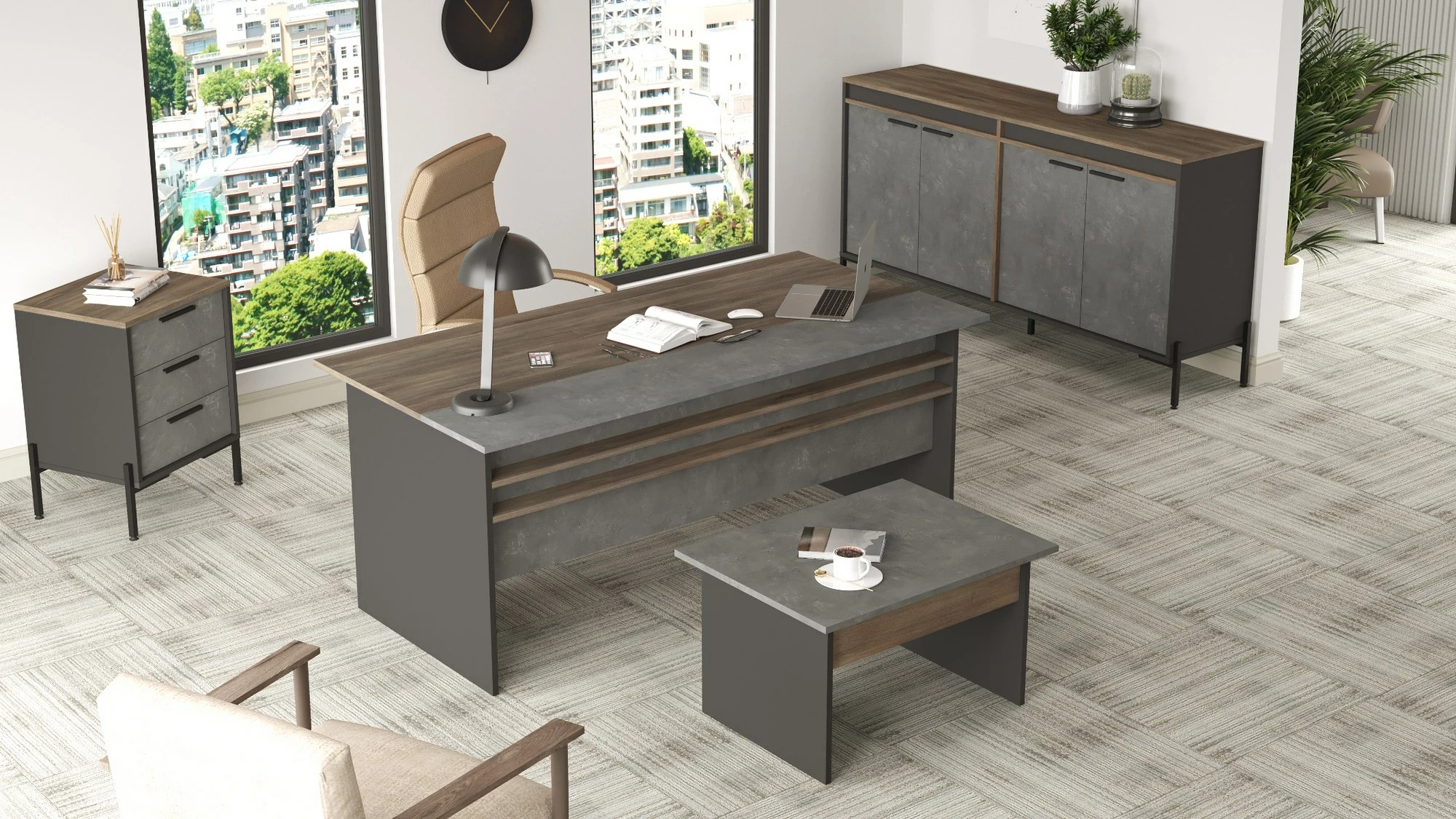 Set pohištva za pisarno, srebrna in antracit, Skye Decor, VS8-CGA