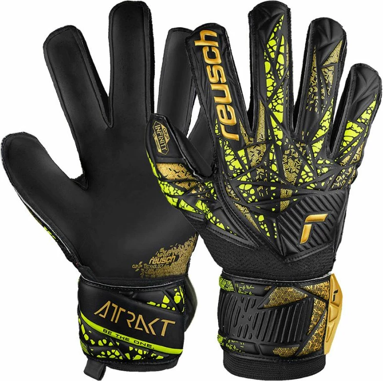 Rokavice za vratarje Attrakt Infinity Finger Support, Reusch, 54 70 710 7739, za moške in ženske, črne in rumene
