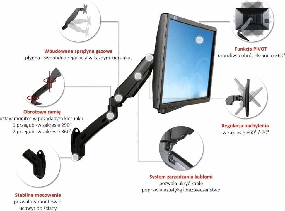 Stenski nosilec za monitor, 13–27 palcev, kovinski, črn ART RAMART L-12GW